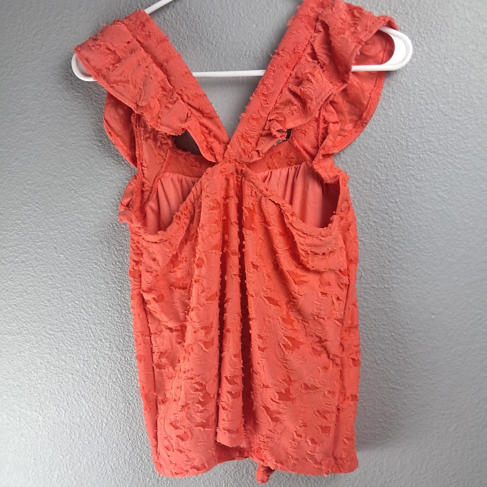 Lauren Conrad Coral Top Ruffle Sleeve Textured Blouse Casual Cute Size S NWT - Picture 10 of 11